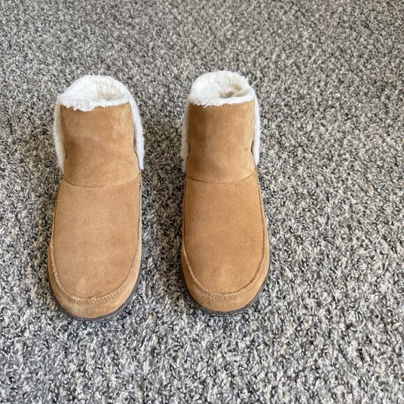 SOREL NAKISKA WOMENS SUEDE LINED SLIPPER BOOTS Camel Brown Size 8 Comfort - Picture 2 of 9